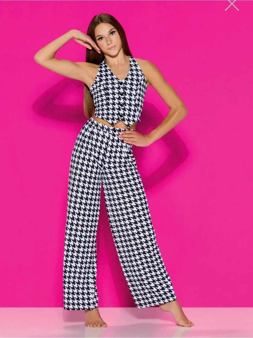 Kelle CHIC CHECK Houndstooth Pleated Pants and Vest - Black/White - MC